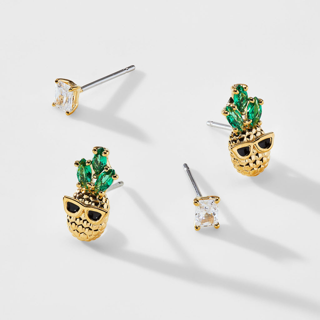 AJOA PINEAPPLE WITH SHADES SET OF STUD EARRINGS